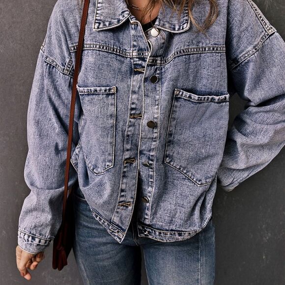 Buttoned Denim Jacket with Pockets - Picture 4 of 15